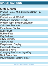 Casio MS80B Desktop Solar Tax Calculator - Battery, Solar Powered