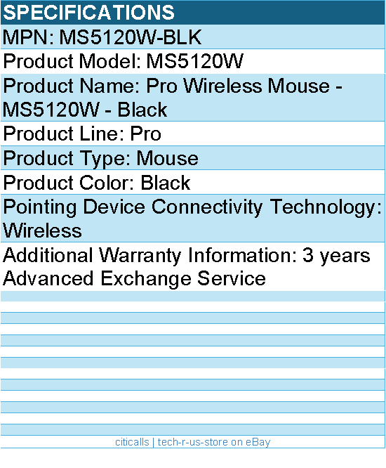 Dell MS5120W-BLK MS5120W Pro Wireless Mouse - Black