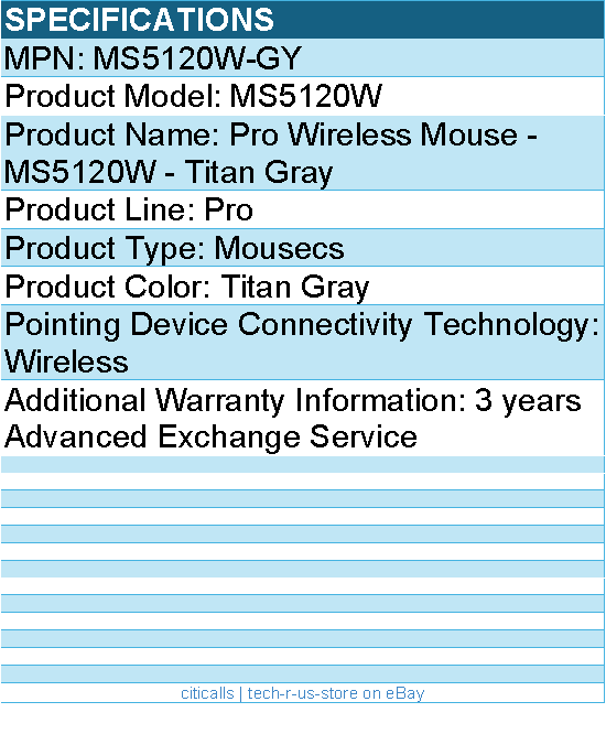 Dell MS5120W-GY MS5120W Pro Wireless Mouse - Titan Gray