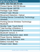 Dell MS700-BK-R-NA MS700 Mouse - Optical - Wireless - Bluetooth - 4000 dpi