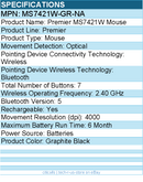 Dell MS7421W-GR-NA Premier Mouse - Optical - Wireless - Bluetooth - 2.40 GHz