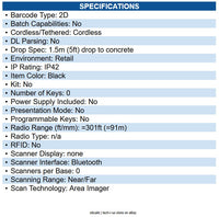 Unitech MS822-2UBU02-5G MS822, 2D SR Imager, USB Bluetooth Type C, No Power
