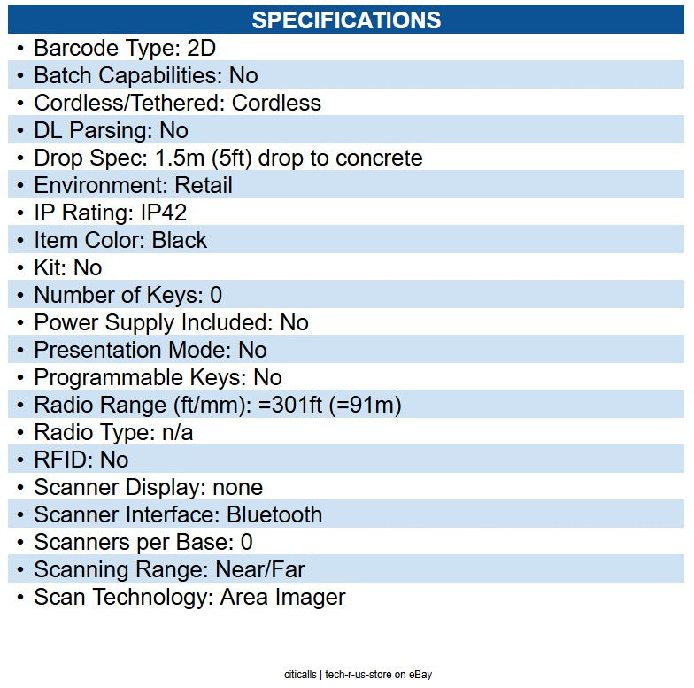 Unitech MS822-2UBU02-5G MS822, 2D SR Imager, USB Bluetooth Type C, No Power