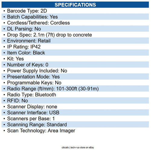 Unitech MS852-AUBB0C-SG MS852B 2d Barcode Scanner Se4107, Bluetooth, With USB