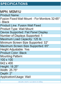 Chief MSM1U Fusion Medium Micro-Adjustable TV Wall Mount - For 32-65" Displays