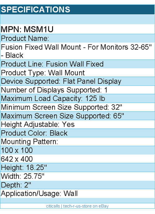 Chief MSM1U Fusion Medium Micro-Adjustable TV Wall Mount - For 32-65" Displays