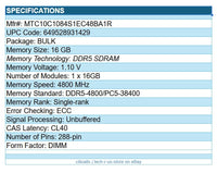 Micron MTC10C1084S1EC48BA1R 16GB DDR5-4800/PC5-38400 ECC UnBu 288-PIN RAM Memory