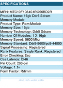 Micron MTC10F1084S1RC56BD2R Memory - 16GB DDR5 5600Mhz RDIMM 1Rx8 Retail