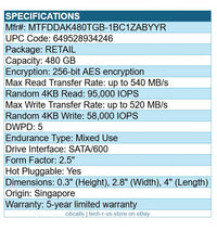 Micron MTFDDAK480TGB-1BC1ZABYYR 480GB 5400 MAX 2.5" SSD SATA/600 256-Bit AES