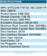 Micron MTFDDAK7T6TGA-1BC1ZABYYR SSD - 7.6T 5400 Pro 2.5 SATA Retail