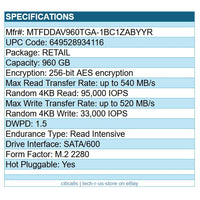 Micron MTFDDAV960TGA-1BC1ZABYYR 960GB 5400 PRO M.2 2280 SSD SATA/600 256-Bit AES