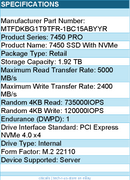 Micron MTFDKBG1T9TFR-1BC15ABYYR SSD - 1.9T 7450 Pro M.2 22110 TCG-Opal Retail