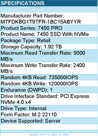 Micron MTFDKBG1T9TFR-1BC15ABYYR SSD - 1.9T 7450 Pro M.2 22110 TCG-Opal Retail