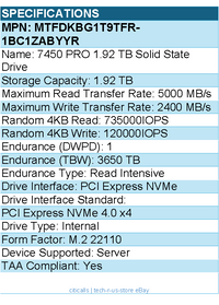 Micron MTFDKBG1T9TFR-1BC1ZABYYR SSD - 1.9T 7450 Pro NVMe M.2 22110 Non-SED