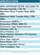 Micron MTFDKCB1T9TFR-1BC1ZABYYR SSD - 1.9TB 7450 Pro NVMe U.3 7mm Retail
