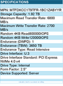 Micron MTFDKCC1T9TFR-1BC1ZABYYR SSD - 1.9T 7450 Pro NVMe U.3 15mm Retail