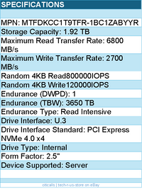 Micron MTFDKCC1T9TFR-1BC1ZABYYR SSD - 1.9T 7450 Pro NVMe U.3 15mm Retail