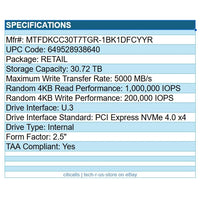 Micron MTFDKCC30T7TGR-1BK1DFCYYR 6500 ION 30.72TB 2.5" SSD U.3 PCIe NVMe 4.0 TAA