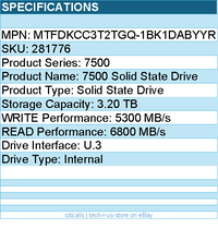 Micron MTFDKCC3T2TGQ-1BK1DABYYR SSD - 3.2TB 7500 MAX U.3(15mm) TCG Retail