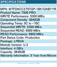 Micron MTFDKCC3T8TGP-1BK1DABYYR SSD - 3.8TB 7500 Pro U.3(15mm) TCG Retail