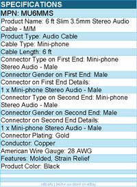 StarTech MU6MMS 6 ft Slim 3.5mm Stereo Audio Cable - M/M - Black