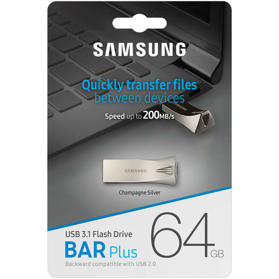 Samsung MUF-64BE3/AM 64GB USB 3.1 Flash Drive Bar Plus Champagne Silver 5-YrWar