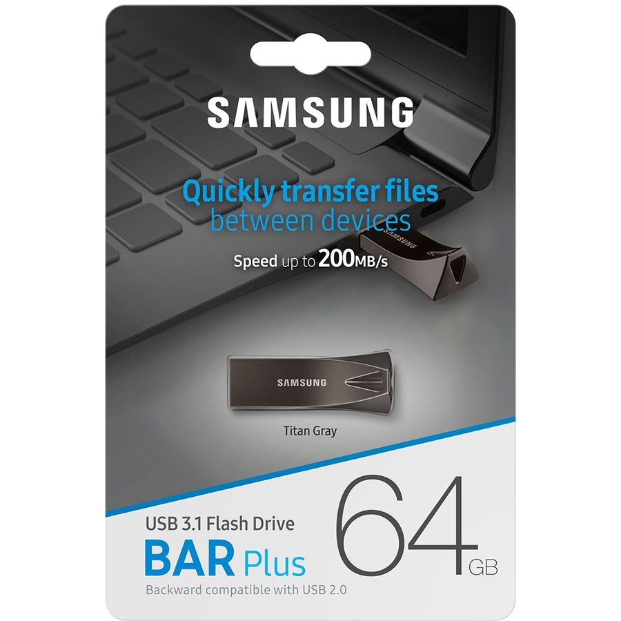 Samsung MUF-64BE4/AM 64GB USB 3.1 Flash Druve Bar Plus Titan Grey 5-YrWarranty