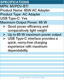 BTI MVPDV-BTI 65W TYPE-C AC ADAPTER - Compatible OEM: MVPDV