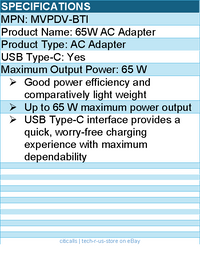 BTI MVPDV-BTI 65W TYPE-C AC ADAPTER - Compatible OEM: MVPDV