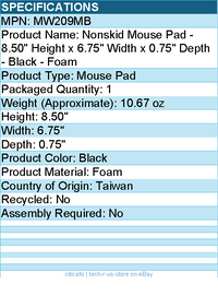 3M MW209MB Nonskid Mouse Pad - 8.50" Height x 6.75" Width x 0.75" Depth - Black