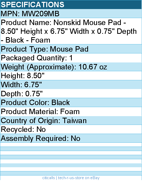 3M MW209MB Nonskid Mouse Pad - 8.50" Height x 6.75" Width x 0.75" Depth - Black