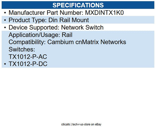 Cambium Networks MX-DIN-TX1K-0 cnMatrix DIN Rail mount kit