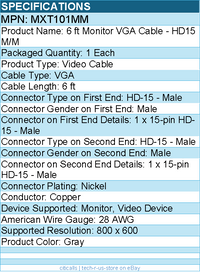StarTech MXT101MM 6 ft VGA Monitor Cable - HD15 M/M - Display cable - HD-15 (M)