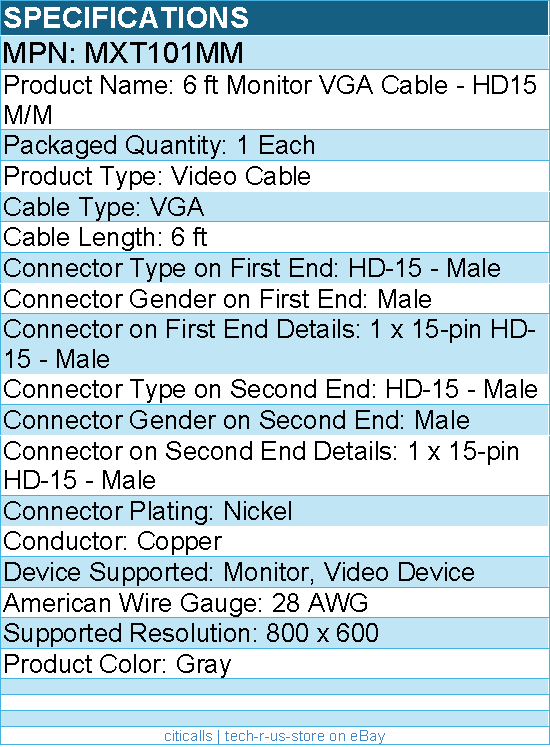 StarTech MXT101MM 6 ft VGA Monitor Cable - HD15 M/M - Display cable - HD-15 (M)