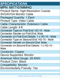 StarTech MXT101MMHQ High-Resolution Coaxial SVGA - VGA Monitor Cable