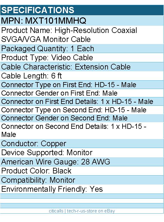 StarTech MXT101MMHQ High-Resolution Coaxial SVGA - VGA Monitor Cable
