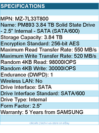 Samsung MZ-7L33T800 3.84 TB Solid State Drive - 2.5" Internal - SATA (SATA/600)