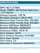 Samsung MZ-7L37T600 7.68 TB Solid State Drive - 2.5" Internal - SATA (SATA/600)
