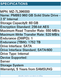 Samsung MZ-7L396000 960 GB Solid State Drive - 2.5" Internal - SATA (SATA/600)