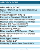Samsung MZ-QL21T900 PM9A3 1.92 TB Solid State Drive - 2.5" Internal