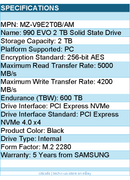 Samsung MZ-V9E2T0B/AM 990 EVO 2 TB Solid State Drive - M.2 2280 Internal