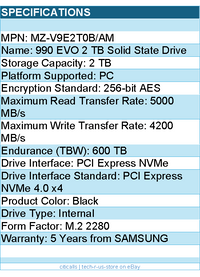 Samsung MZ-V9E2T0B/AM 990 EVO 2 TB Solid State Drive - M.2 2280 Internal