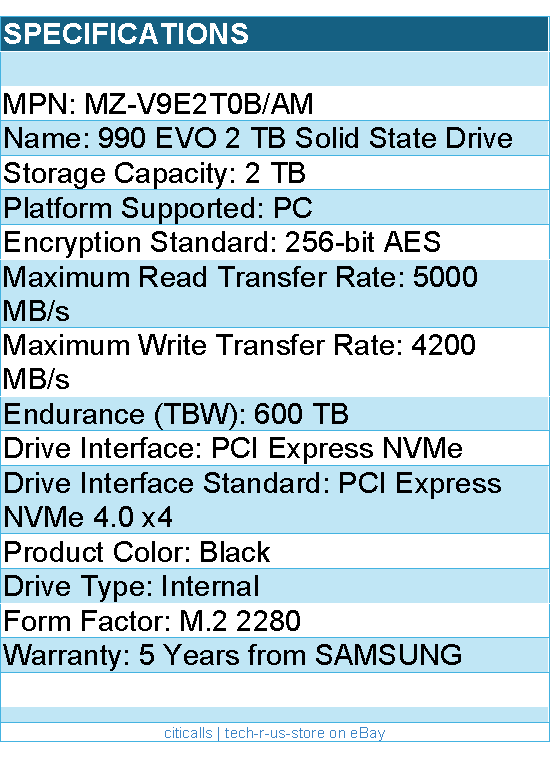 Samsung MZ-V9E2T0B/AM 990 EVO 2 TB Solid State Drive - M.2 2280 Internal