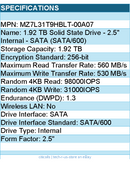 Samsung MZ7L31T9HBLT-00A07 Solid State Drive PM893 1.92TB 2.5 SATA 1.3 DWPD Bare