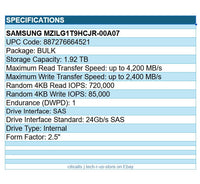 Samsung MZILG1T9HCJR-00A07 PM1653 1.92TB 2.5" SAS 24Gb/s SSD Solid State Drive