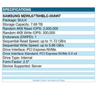 Samsung MZWL67T6HBLC-00AW7 PM9D3a 7.68TB 2.5" PCIe NVMe 5.0x4 SSD Solid State Dr