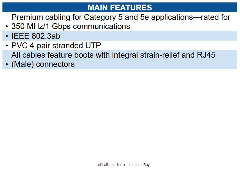 Eaton N001-005-BK 5ft Cat5e 350 MHz Snagless Molded (UTP) Ethernet Cable RJ45