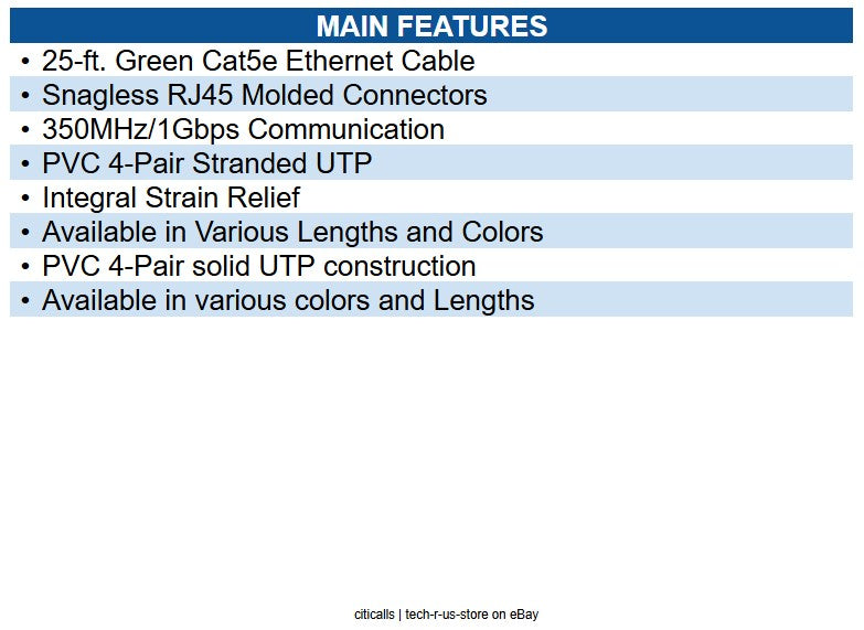 Eaton N001-025-GN 25ft CAT5e 350 MHz Snagless Molded UTP Ethernet Cable, RJ45