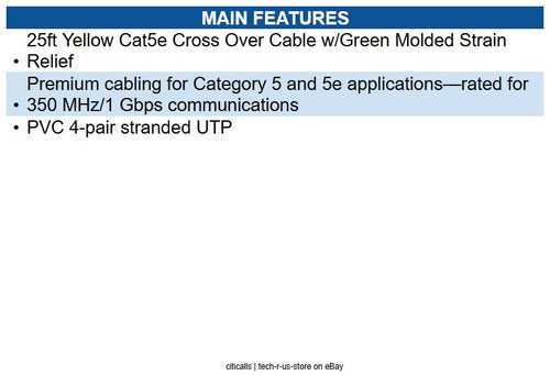 Eaton N010-025-YW 25ft Cat5e 350 MHz Crossover Molded (UTP) Ethernet Cable RJ45