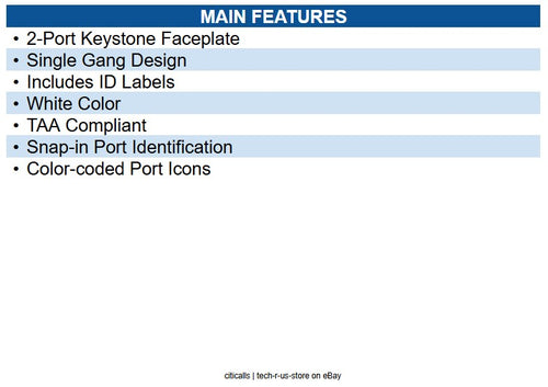 Eaton N042-001-WH 2-Port Keystone Faceplate, Single Gang, ID Labels, White